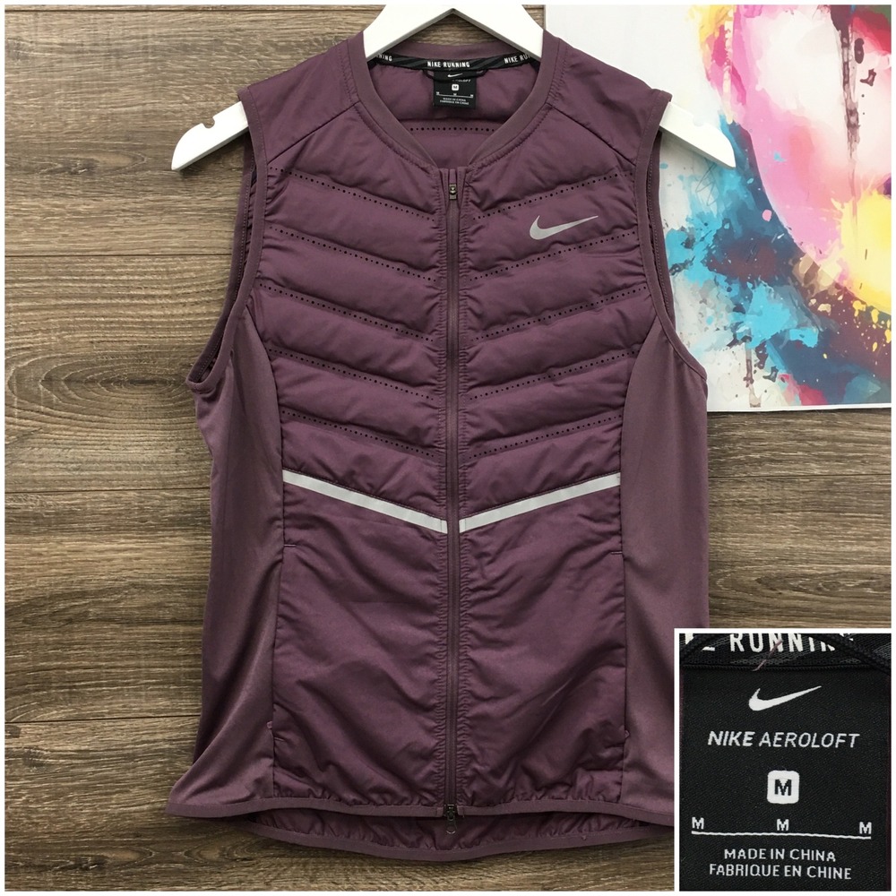 Nike Aeroloft 800 Womens Running Vest Plum Purple Down Puffer Full Zip M
